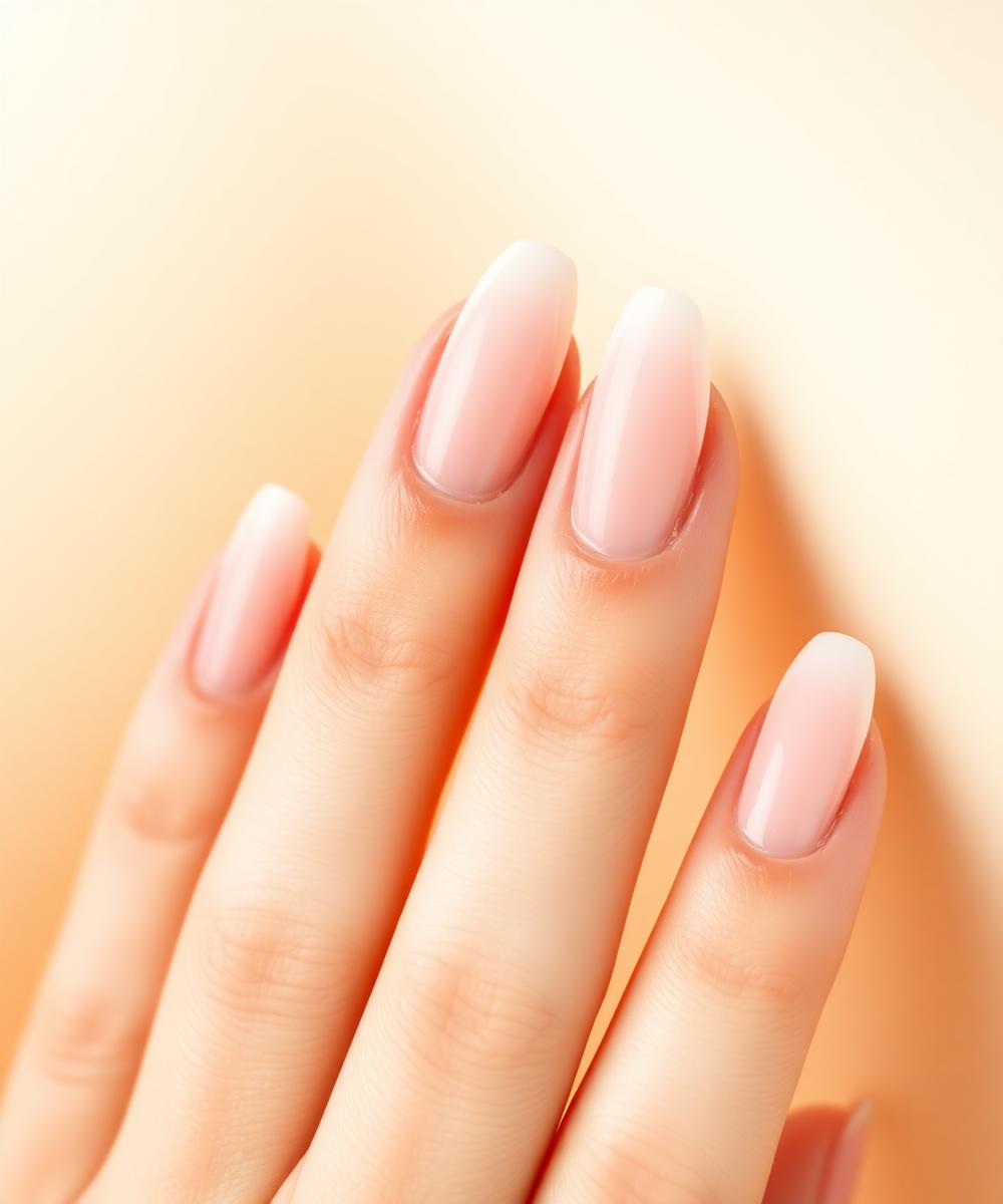 Zachte French manicure op amandelvormige nagels