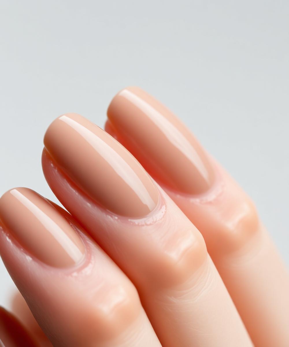 Glanzende nude gellak detail