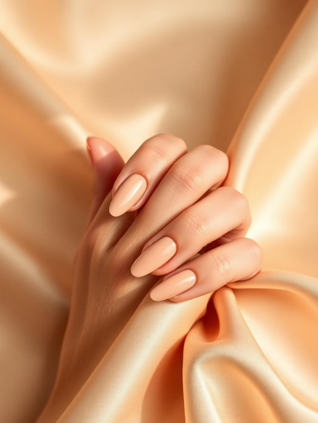 Glanzende nude nagels op champagne zijde